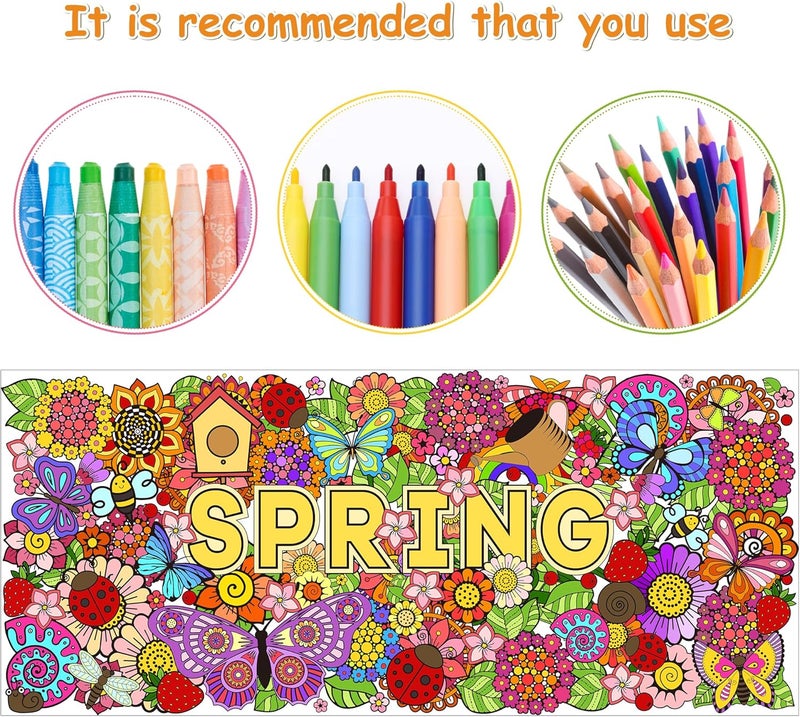 Dvbonike Jumbo Spring Mandala Coloring Poster Giant Flower Butterfly Color-in Paper Poster DIY Drawing Blank Doodle Art Banner 55 x 24 inch Decoration, Home School Activity Party Supplies for Kids - Image 3